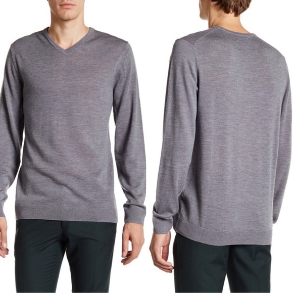 Broletto Gray 100% Merino Wool V-Neck Sweater Mens Sz Large - Picture 1 of 5